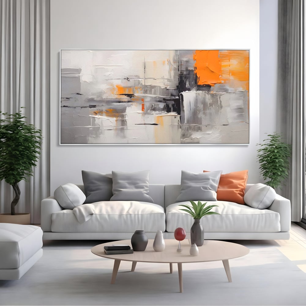 Tablou Canvas Premium LuxCanva® A1620, Color Gray And Orange , Living, Cromatic, Compozitie, Decorativ, Dormitor, Culori Vibrante