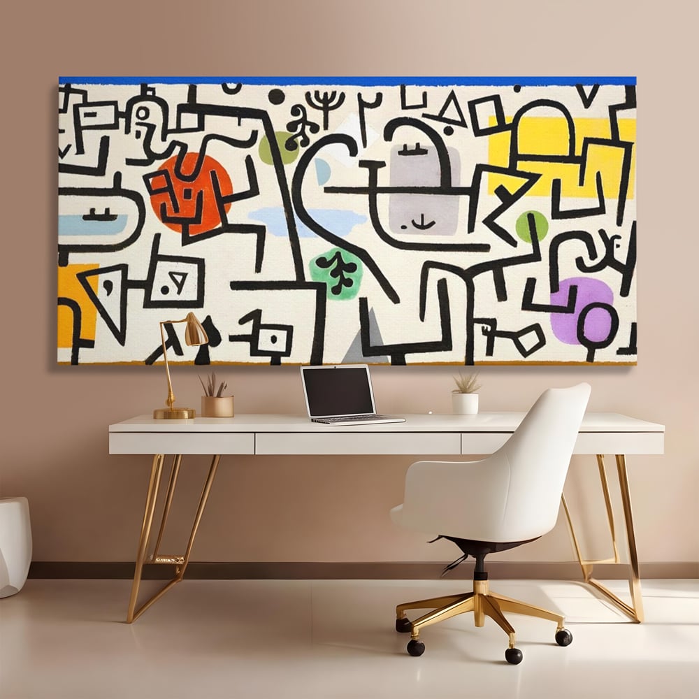 Tablou Canvas Premium LuxCanva® A1627, Rich Harbour , Camera Copil, Paul Klee, Animatie, Modern, Dormitor, Culori Vibrante