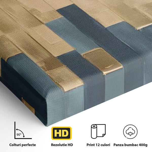 Tablou Canvas Premium LuxCanva® A1630, Mozaic Auriu , Living, Patrate, Turcoaz, Ploaie, Decorativ, Dormitor, Culori Vibrante