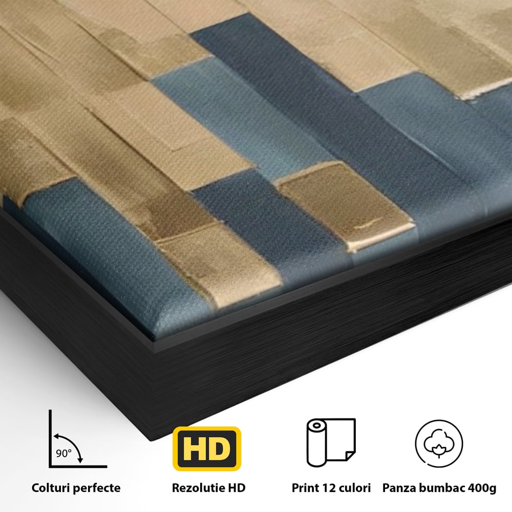 Tablou Canvas Premium LuxCanva® A1630, Mozaic Auriu , Living, Patrate, Turcoaz, Ploaie, Decorativ, Dormitor, Culori Vibrante