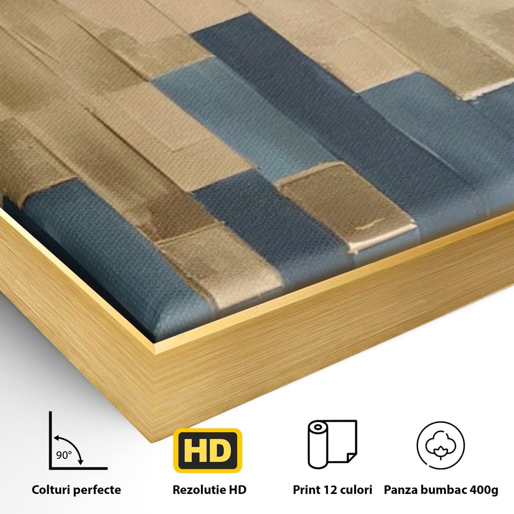 Tablou Canvas Premium LuxCanva® A1630, Mozaic Auriu , Living, Patrate, Turcoaz, Ploaie, Decorativ, Dormitor, Culori Vibrante