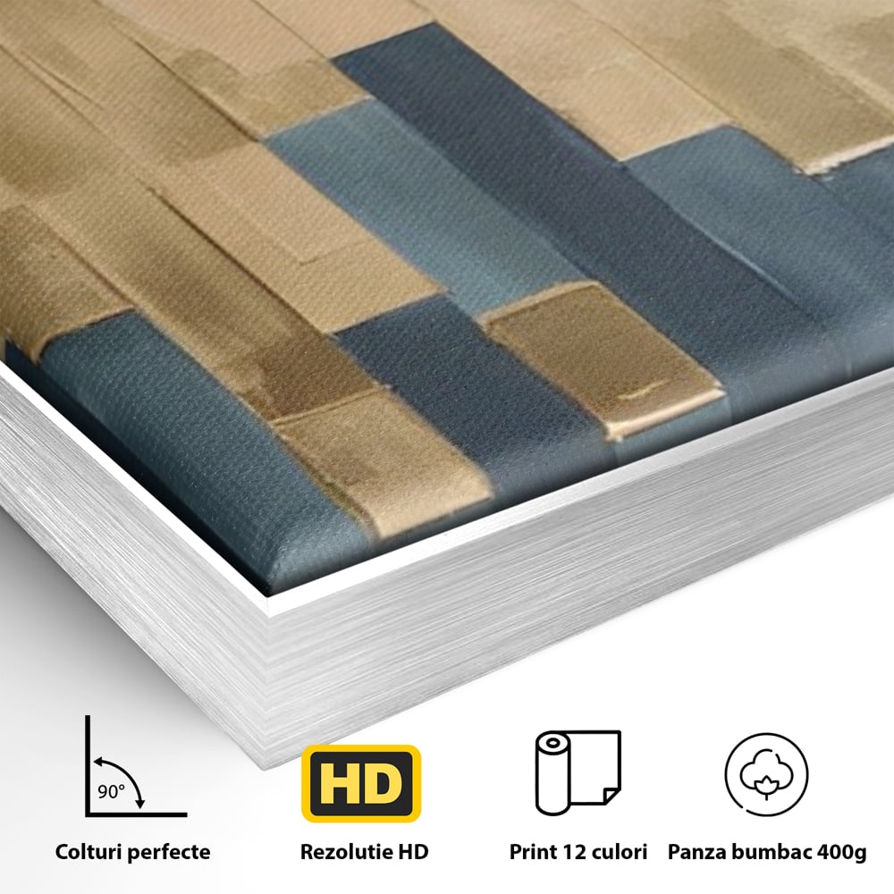 Tablou Canvas Premium LuxCanva® A1630, Mozaic Auriu , Living, Patrate, Turcoaz, Ploaie, Decorativ, Dormitor, Culori Vibrante