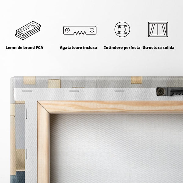 Tablou Canvas Premium LuxCanva® A1630, Mozaic Auriu , Living, Patrate, Turcoaz, Ploaie, Decorativ, Dormitor, Culori Vibrante