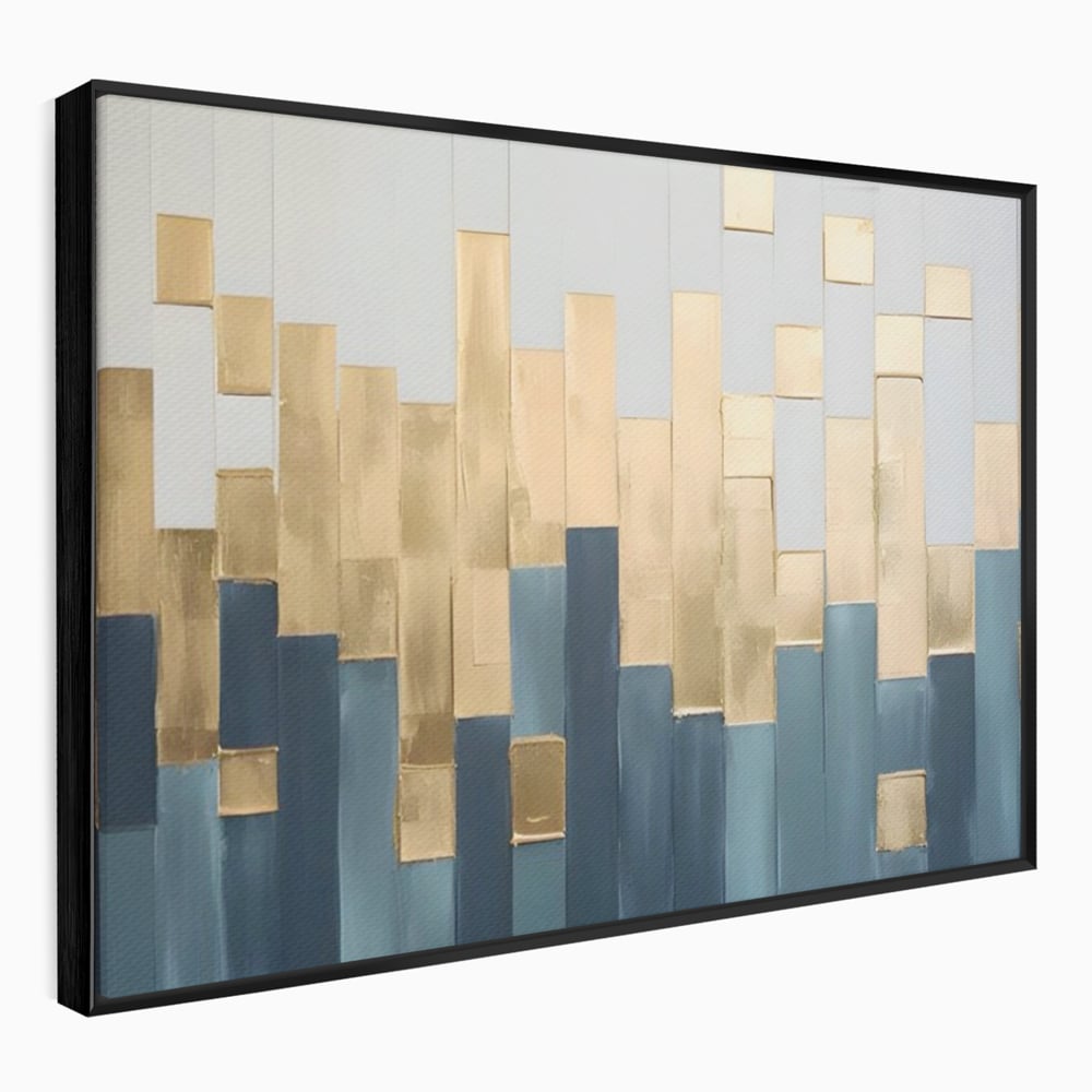Tablou Canvas Premium LuxCanva® A1630, Mozaic Auriu , Living, Patrate, Turcoaz, Ploaie, Decorativ, Dormitor, Culori Vibrante