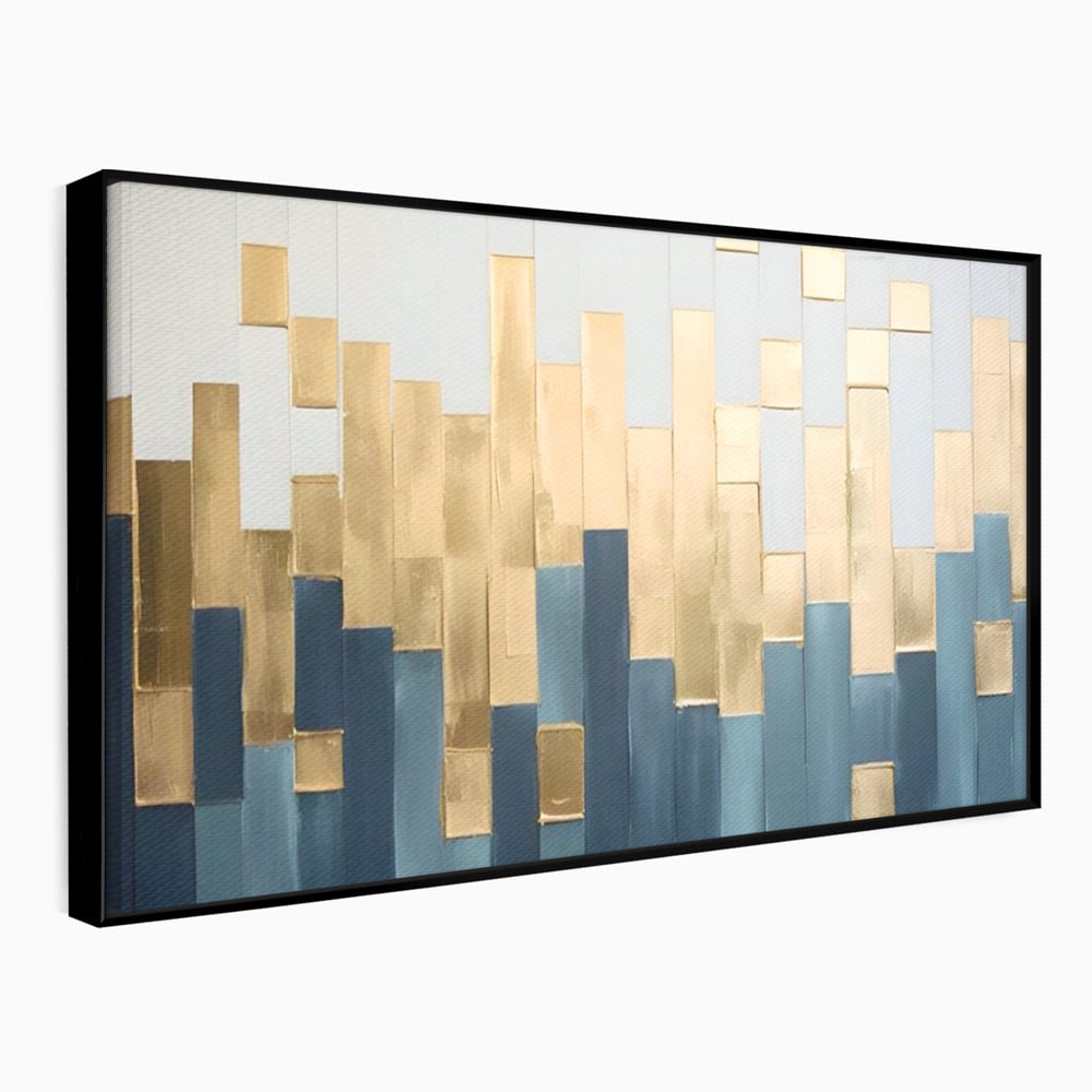 Tablou Canvas Premium LuxCanva® A1630, Mozaic Auriu , Living, Patrate, Turcoaz, Ploaie, Decorativ, Dormitor, Culori Vibrante
