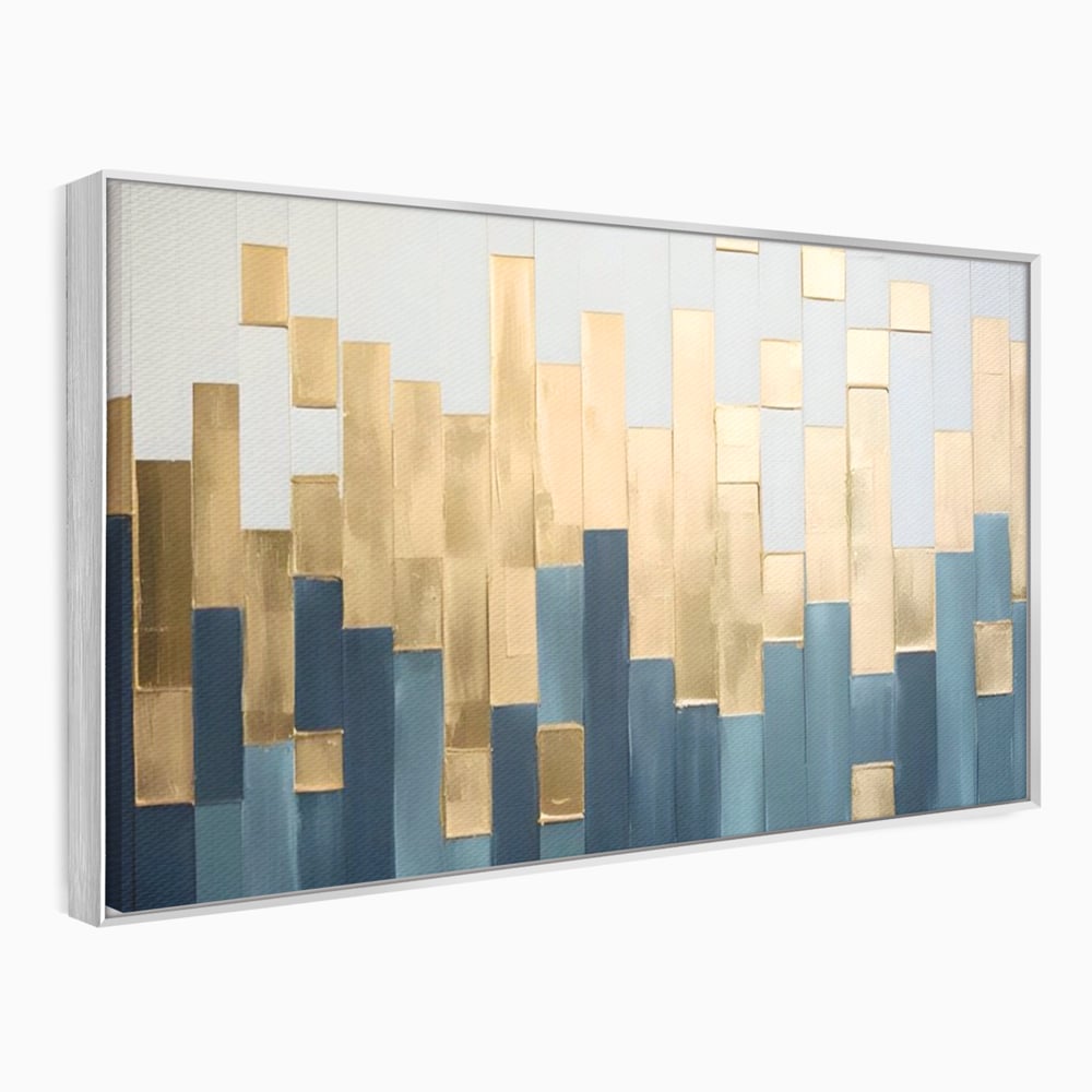 Tablou Canvas Premium LuxCanva® A1630, Mozaic Auriu , Living, Patrate, Turcoaz, Ploaie, Decorativ, Dormitor, Culori Vibrante