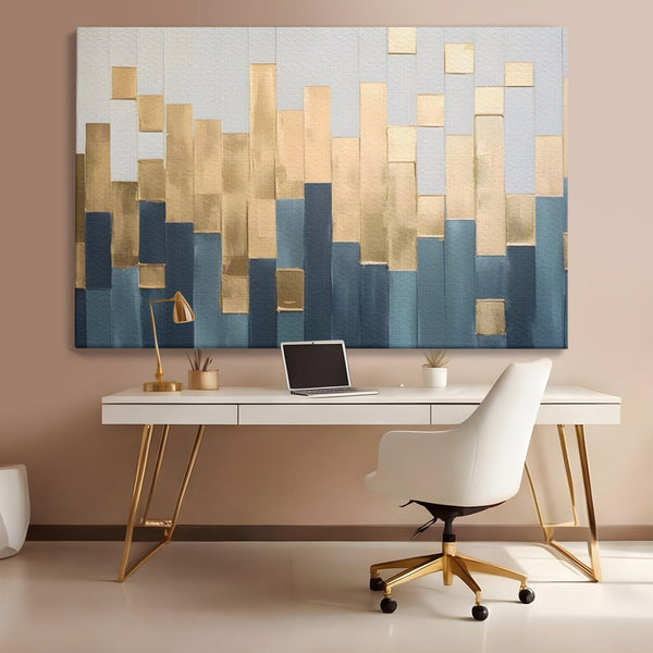Tablou Canvas Premium LuxCanva® A1630, Mozaic Auriu , Living, Patrate, Turcoaz, Ploaie, Decorativ, Dormitor, Culori Vibrante