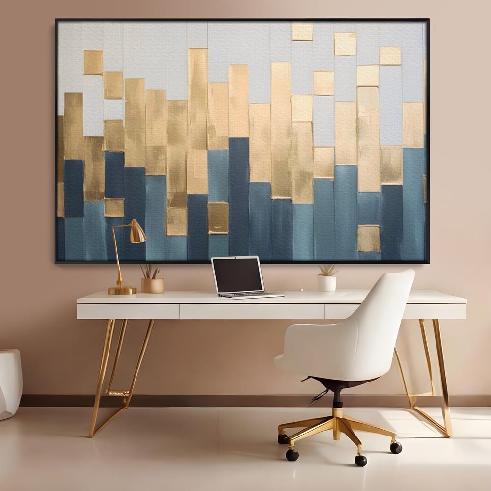 Tablou Canvas Premium LuxCanva® A1630, Mozaic Auriu , Living, Patrate, Turcoaz, Ploaie, Decorativ, Dormitor, Culori Vibrante