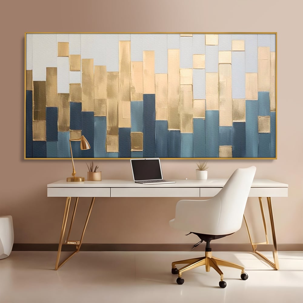Tablou Canvas Premium LuxCanva® A1630, Mozaic Auriu , Living, Patrate, Turcoaz, Ploaie, Decorativ, Dormitor, Culori Vibrante