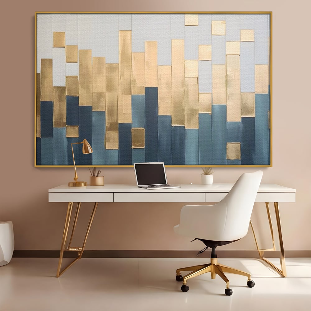 Tablou Canvas Premium LuxCanva® A1630, Mozaic Auriu , Living, Patrate, Turcoaz, Ploaie, Decorativ, Dormitor, Culori Vibrante