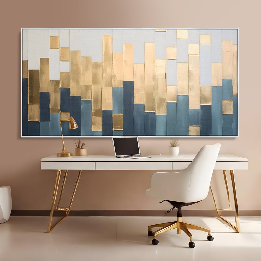 Tablou Canvas Premium LuxCanva® A1630, Mozaic Auriu , Living, Patrate, Turcoaz, Ploaie, Decorativ, Dormitor, Culori Vibrante