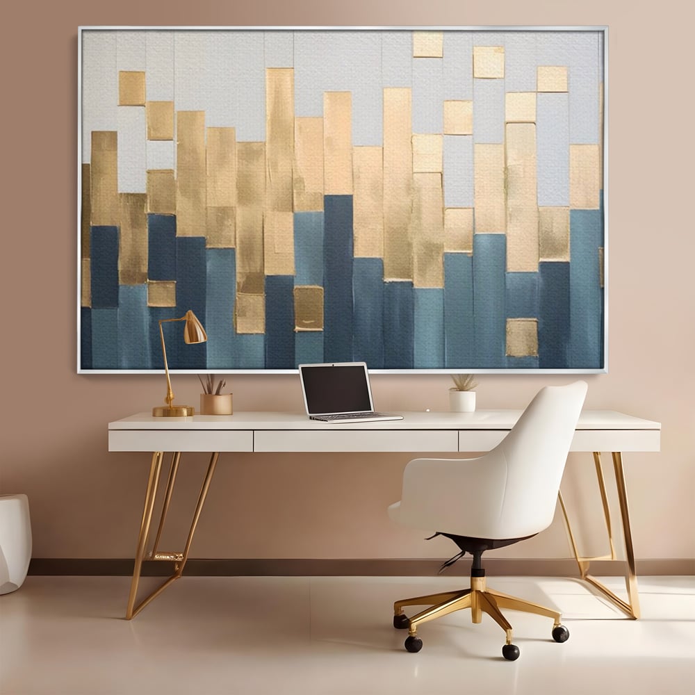 Tablou Canvas Premium LuxCanva® A1630, Mozaic Auriu , Living, Patrate, Turcoaz, Ploaie, Decorativ, Dormitor, Culori Vibrante