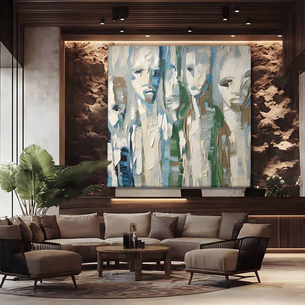 Tablou Canvas Premium LuxCanva® A1642, Poker Face , Living, Fete Abstracte, Pensulat, Oameni, Dormitor, Culori Vibrante