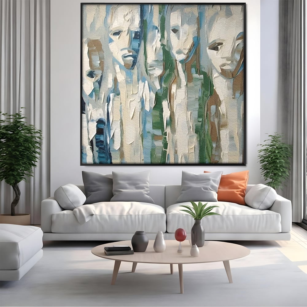 Tablou Canvas Premium LuxCanva® A1642, Poker Face , Living, Fete Abstracte, Pensulat, Oameni, Dormitor, Culori Vibrante