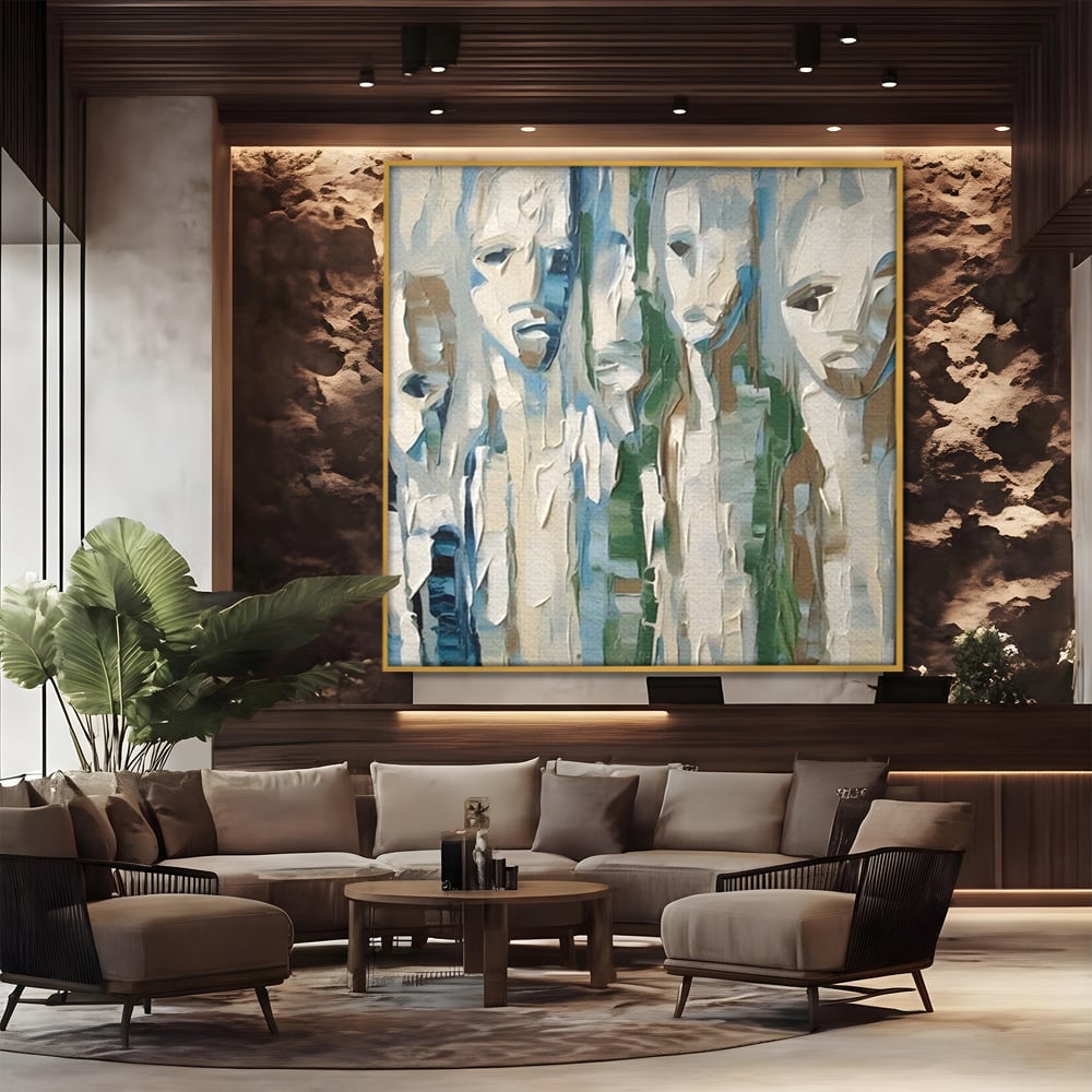 Tablou Canvas Premium LuxCanva® A1642, Poker Face , Living, Fete Abstracte, Pensulat, Oameni, Dormitor, Culori Vibrante