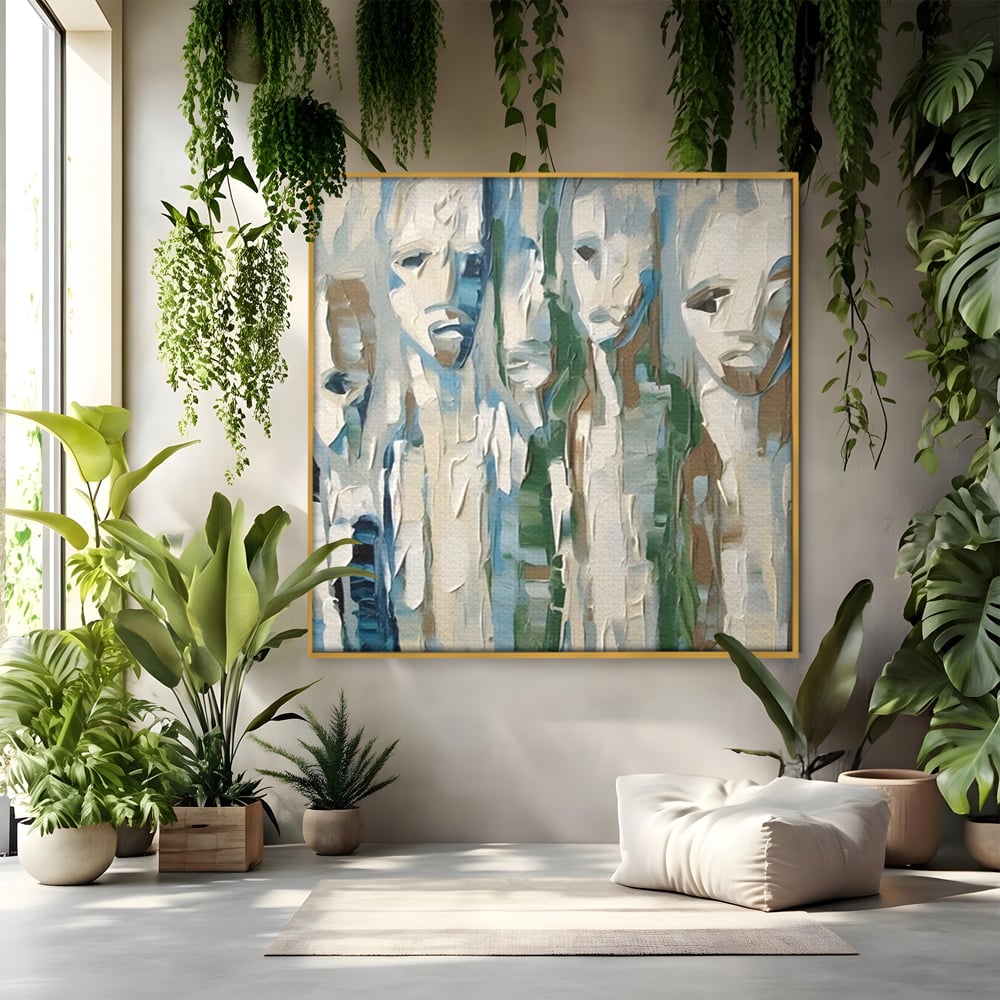 Tablou Canvas Premium LuxCanva® A1642, Poker Face , Living, Fete Abstracte, Pensulat, Oameni, Dormitor, Culori Vibrante