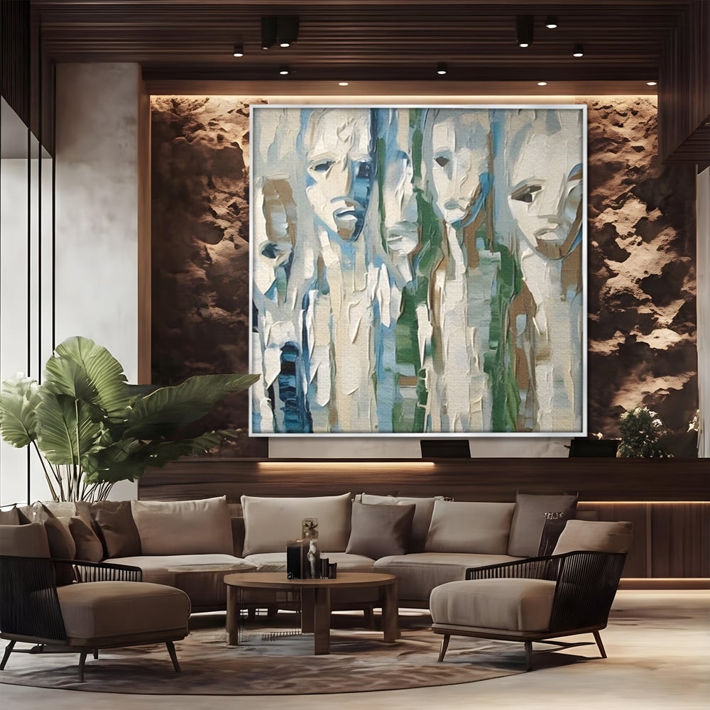 Tablou Canvas Premium LuxCanva® A1642, Poker Face , Living, Fete Abstracte, Pensulat, Oameni, Dormitor, Culori Vibrante