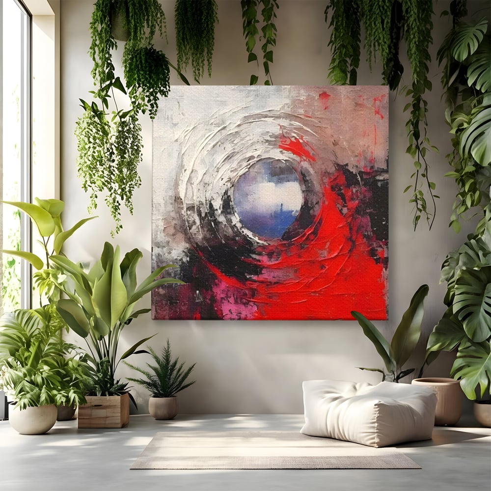 Tablou Canvas Premium LuxCanva® A1647, Atomul , Dormitor, Decorativ, Abstract, Rosu, Living, Culori Vibrante