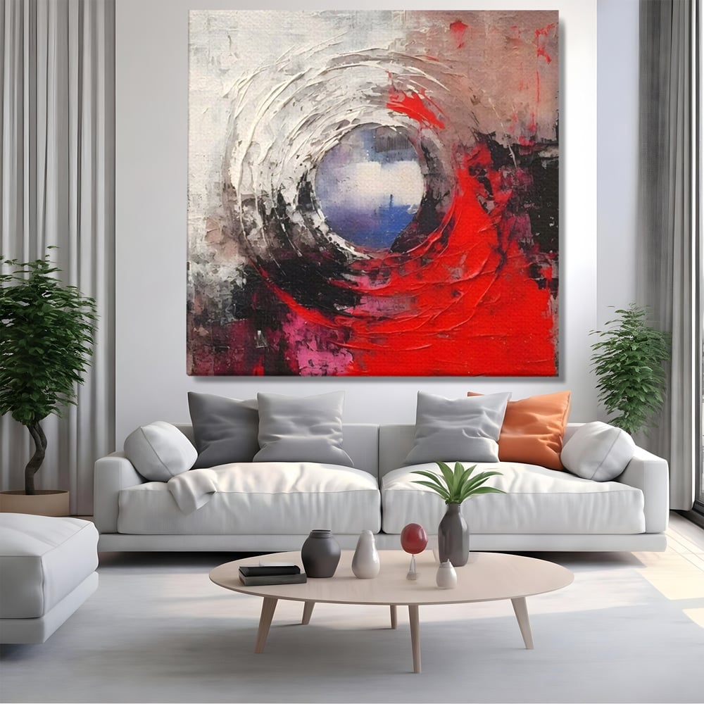 Tablou Canvas Premium LuxCanva® A1647, Atomul , Dormitor, Decorativ, Abstract, Rosu, Living, Culori Vibrante