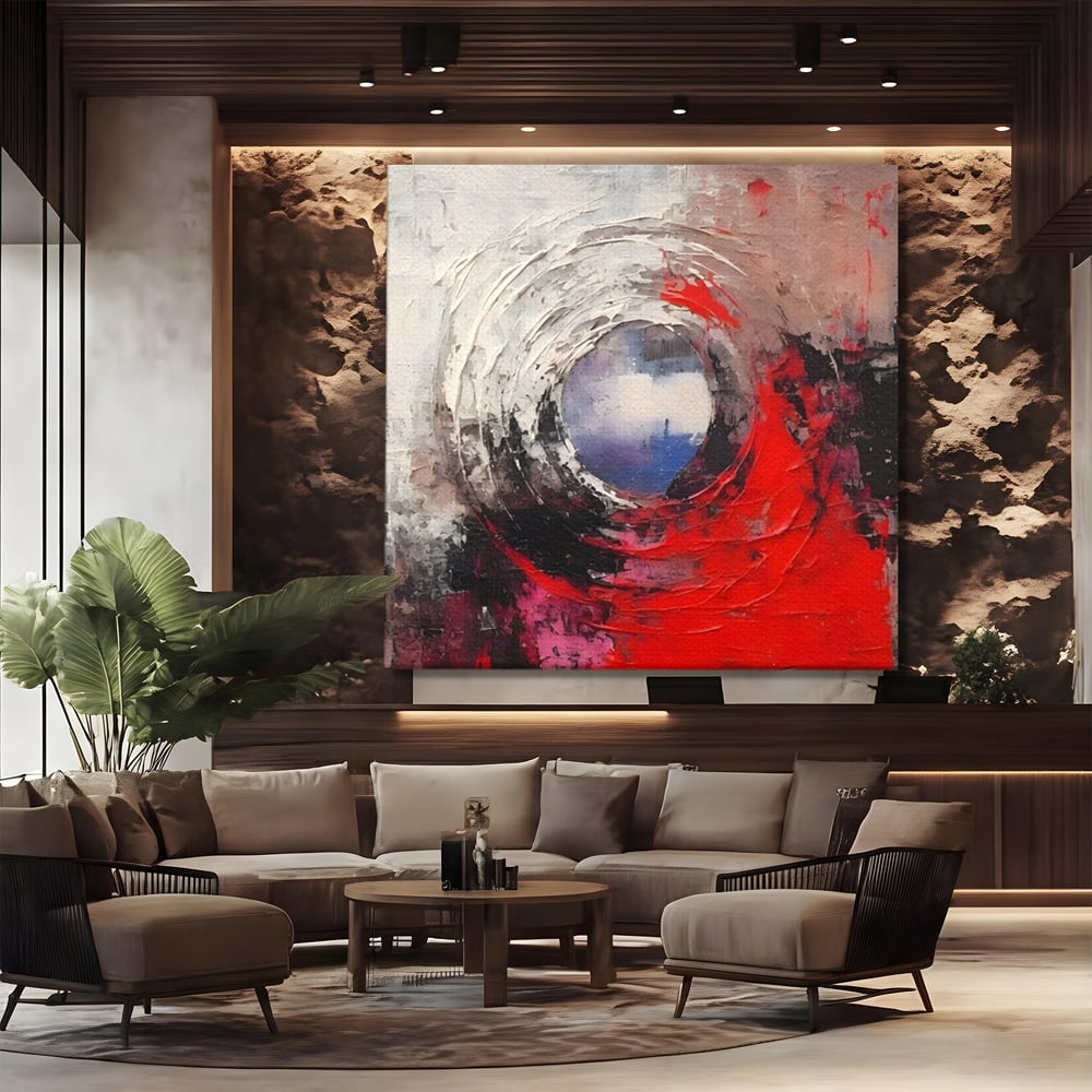 Tablou Canvas Premium LuxCanva® A1647, Atomul , Dormitor, Decorativ, Abstract, Rosu, Living, Culori Vibrante