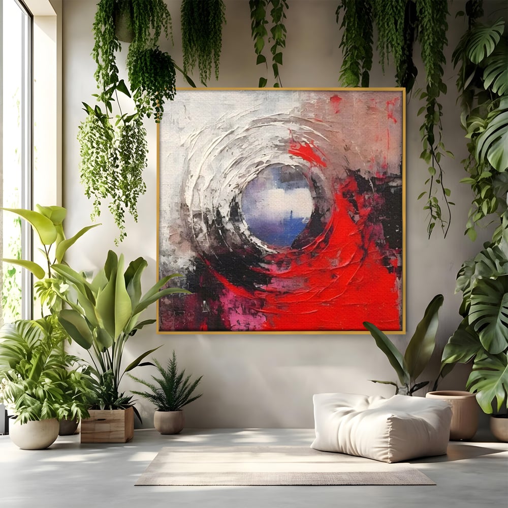 Tablou Canvas Premium LuxCanva® A1647, Atomul , Dormitor, Decorativ, Abstract, Rosu, Living, Culori Vibrante