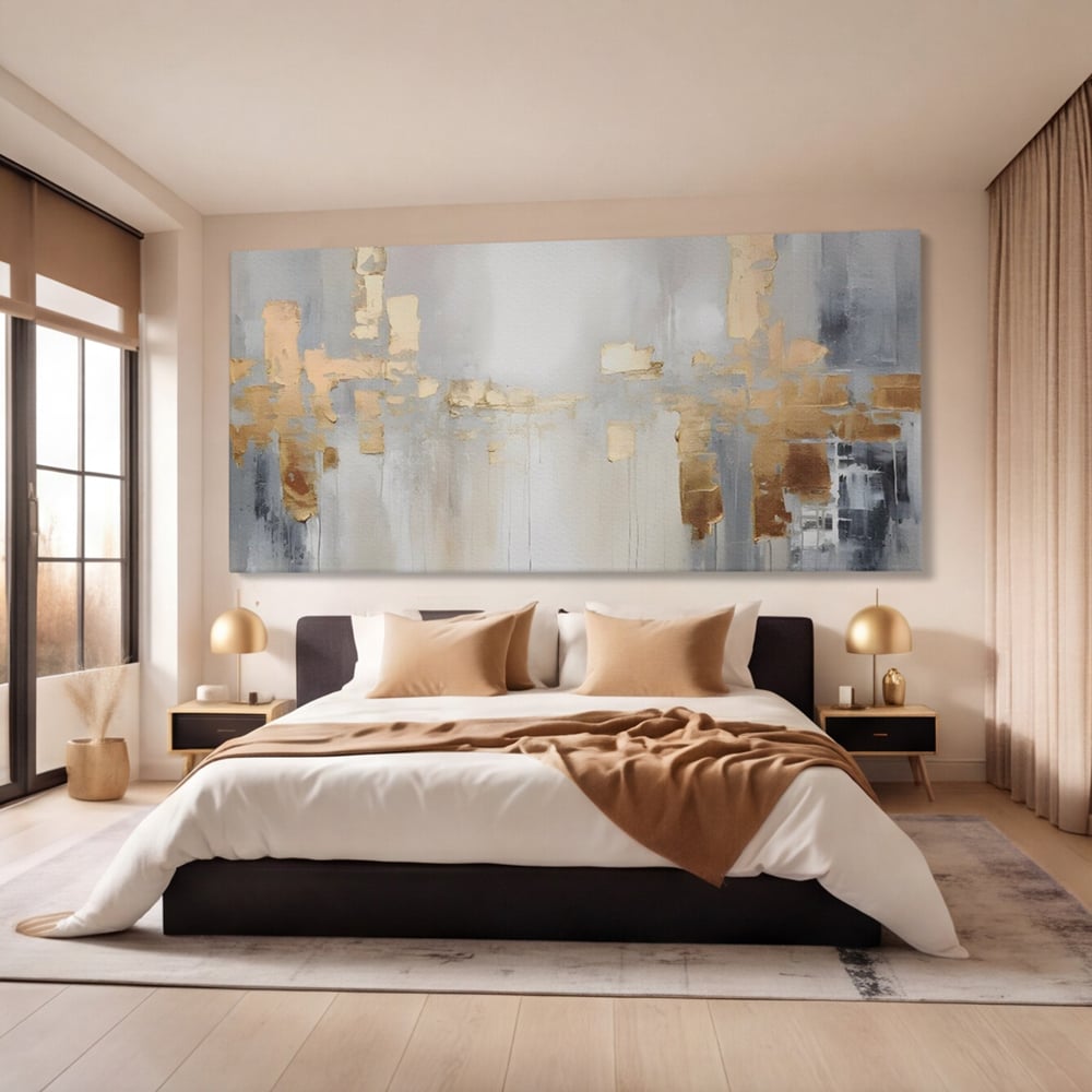 Tablou Canvas Premium LuxCanva® A1652, Gold And Grey , Room, Decorativ, Cromatic, Abstract, Living, Culori Vibrante