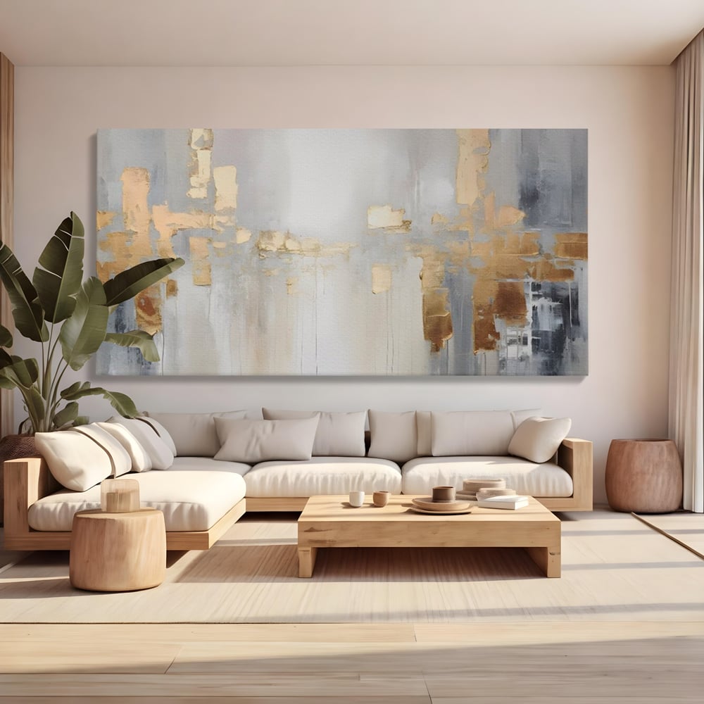 Tablou Canvas Premium LuxCanva® A1652, Gold And Grey , Room, Decorativ, Cromatic, Abstract, Living, Culori Vibrante