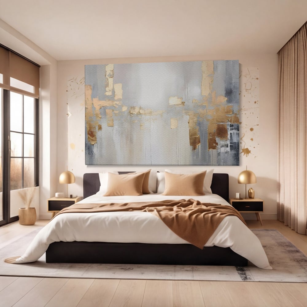 Tablou Canvas Premium LuxCanva® A1652, Gold And Grey , Room, Decorativ, Cromatic, Abstract, Living, Culori Vibrante
