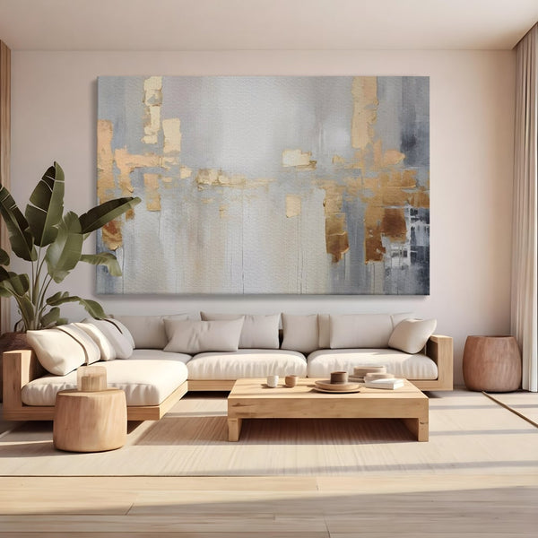 Tablou Canvas Premium LuxCanva® A1652, Gold And Grey , Room, Decorativ, Cromatic, Abstract, Living, Culori Vibrante