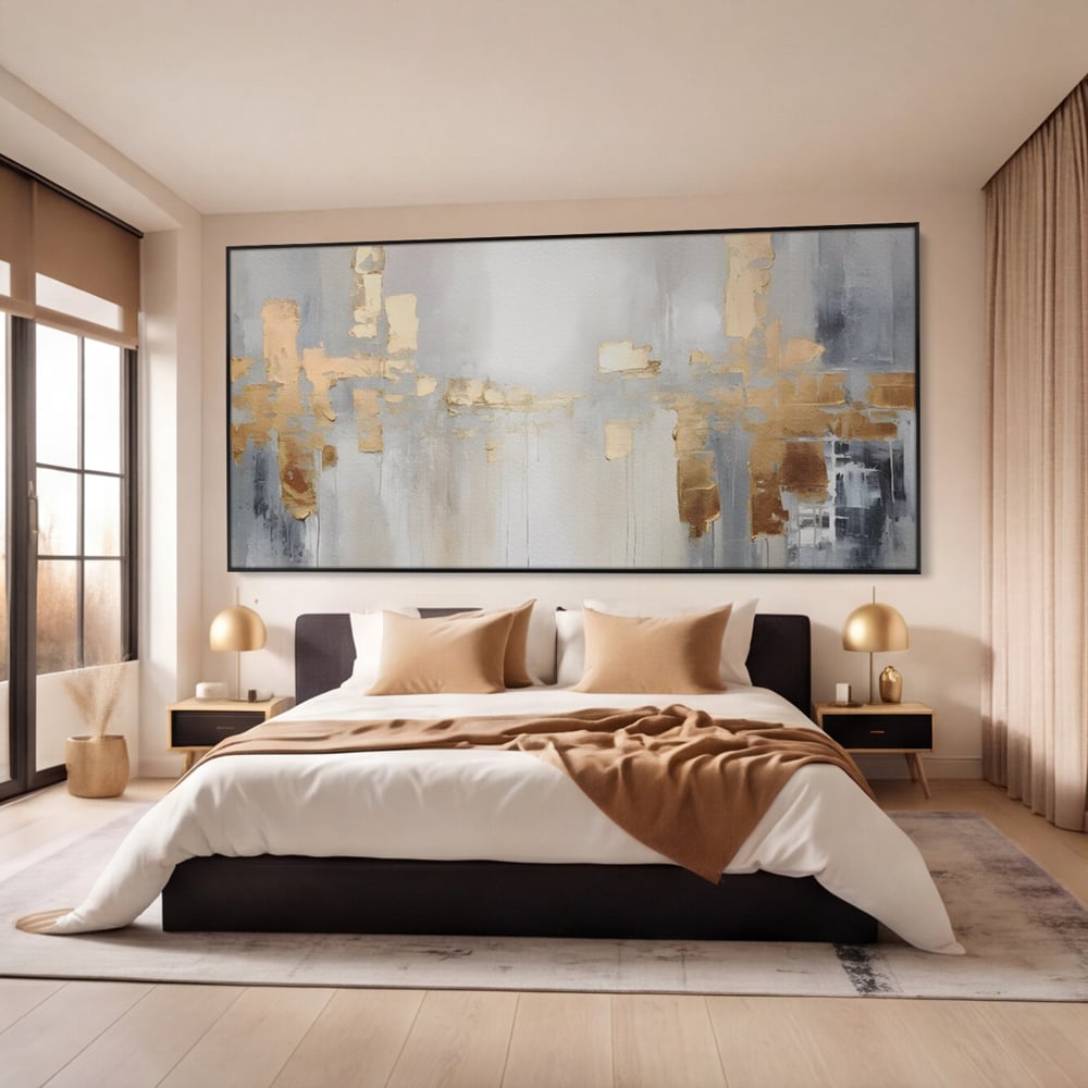 Tablou Canvas Premium LuxCanva® A1652, Gold And Grey , Room, Decorativ, Cromatic, Abstract, Living, Culori Vibrante