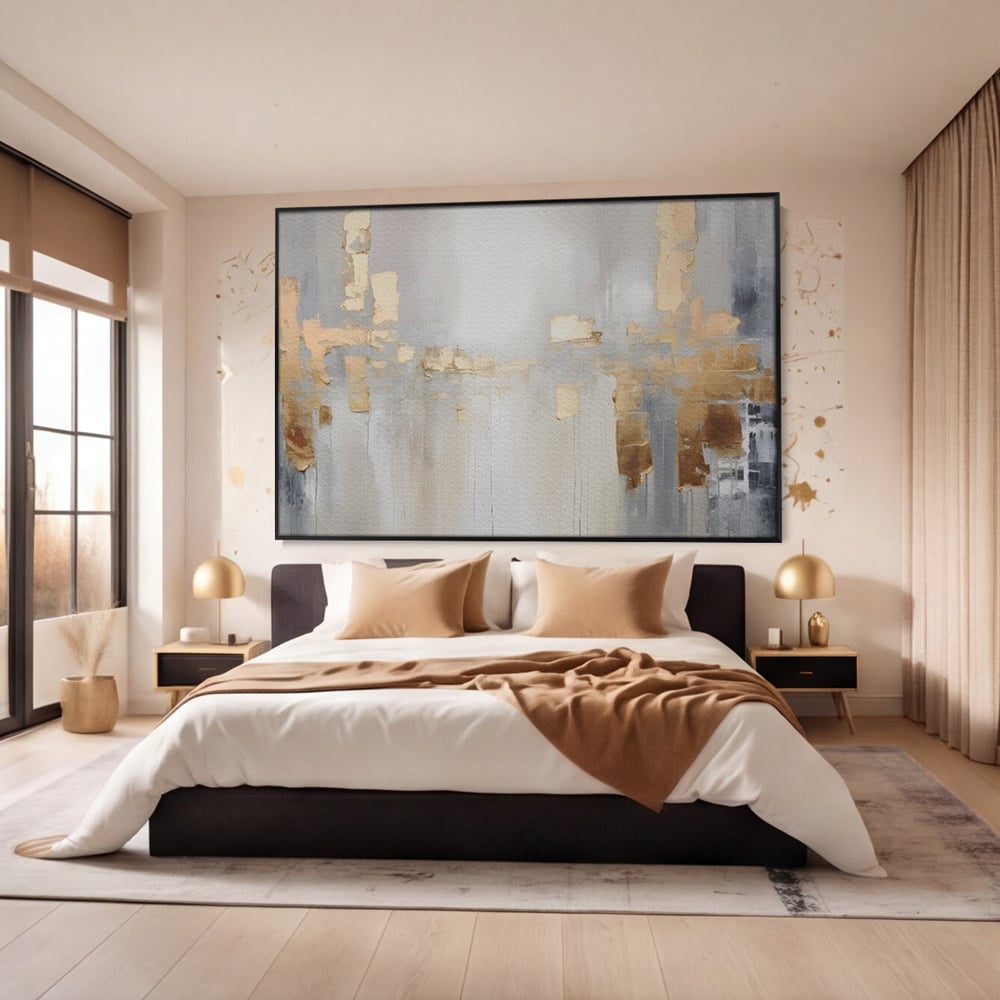 Tablou Canvas Premium LuxCanva® A1652, Gold And Grey , Room, Decorativ, Cromatic, Abstract, Living, Culori Vibrante