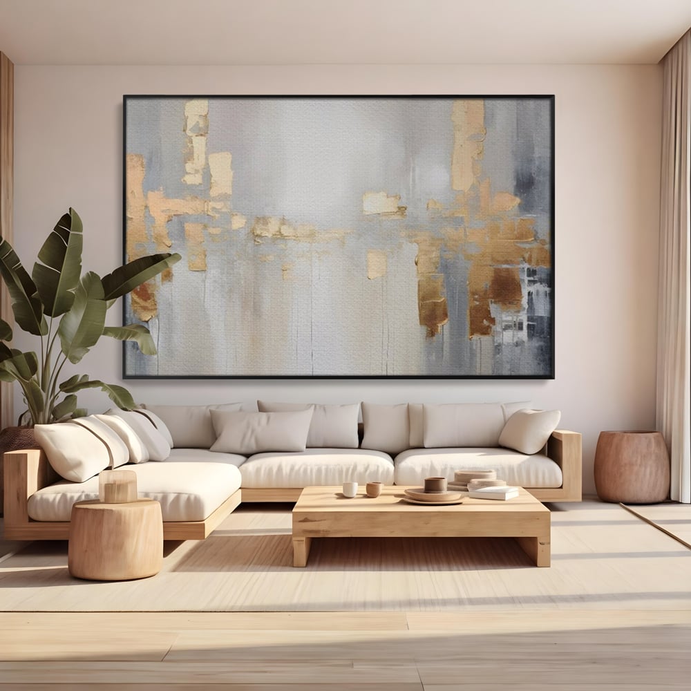 Tablou Canvas Premium LuxCanva® A1652, Gold And Grey , Room, Decorativ, Cromatic, Abstract, Living, Culori Vibrante
