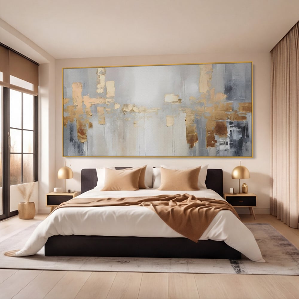 Tablou Canvas Premium LuxCanva® A1652, Gold And Grey , Room, Decorativ, Cromatic, Abstract, Living, Culori Vibrante