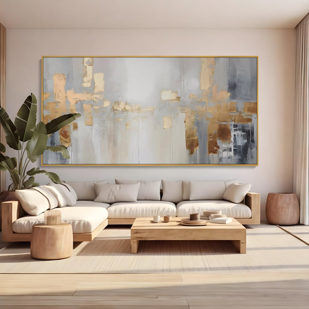 Tablou Canvas Premium LuxCanva® A1652, Gold And Grey , Room, Decorativ, Cromatic, Abstract, Living, Culori Vibrante
