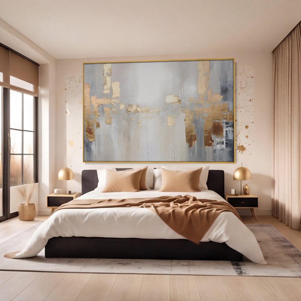 Tablou Canvas Premium LuxCanva® A1652, Gold And Grey , Room, Decorativ, Cromatic, Abstract, Living, Culori Vibrante