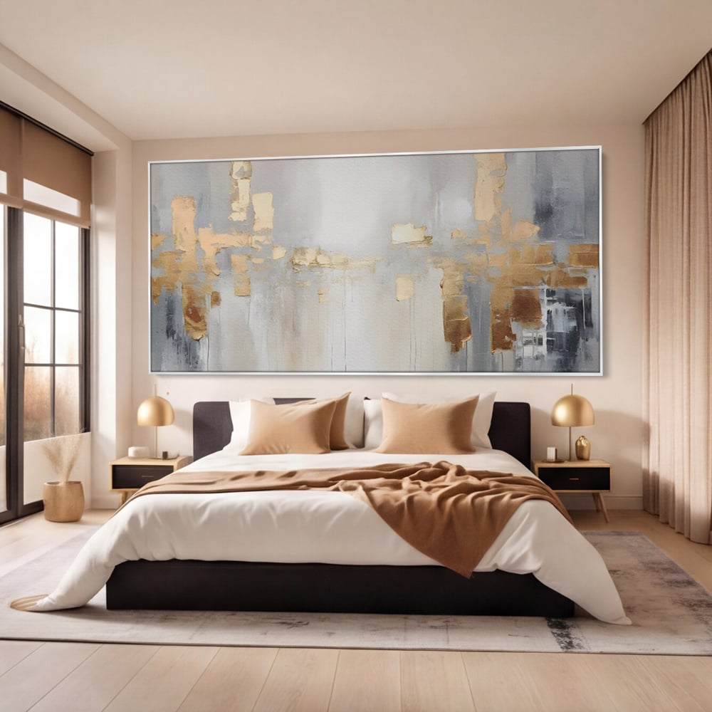 Tablou Canvas Premium LuxCanva® A1652, Gold And Grey , Room, Decorativ, Cromatic, Abstract, Living, Culori Vibrante