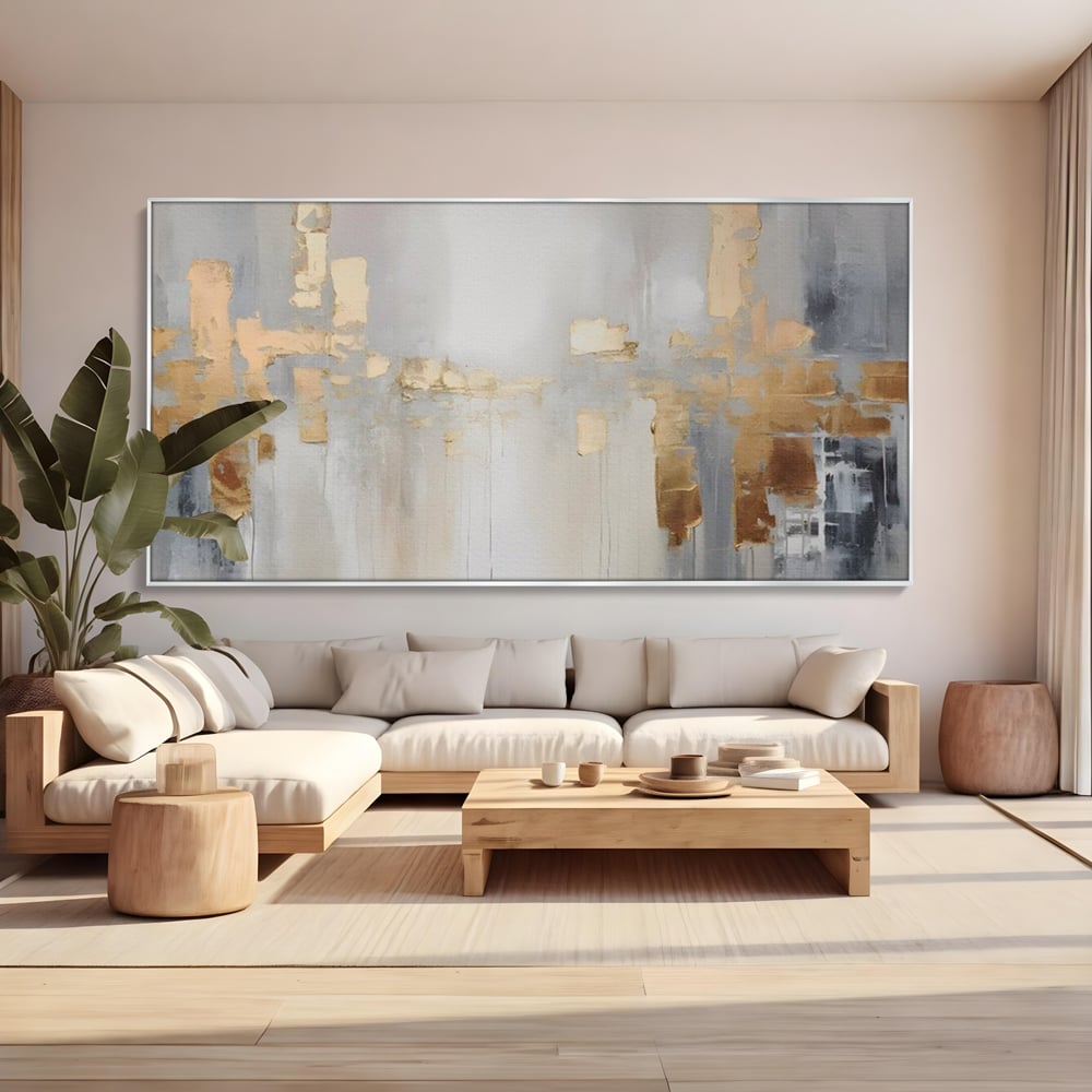 Tablou Canvas Premium LuxCanva® A1652, Gold And Grey , Room, Decorativ, Cromatic, Abstract, Living, Culori Vibrante
