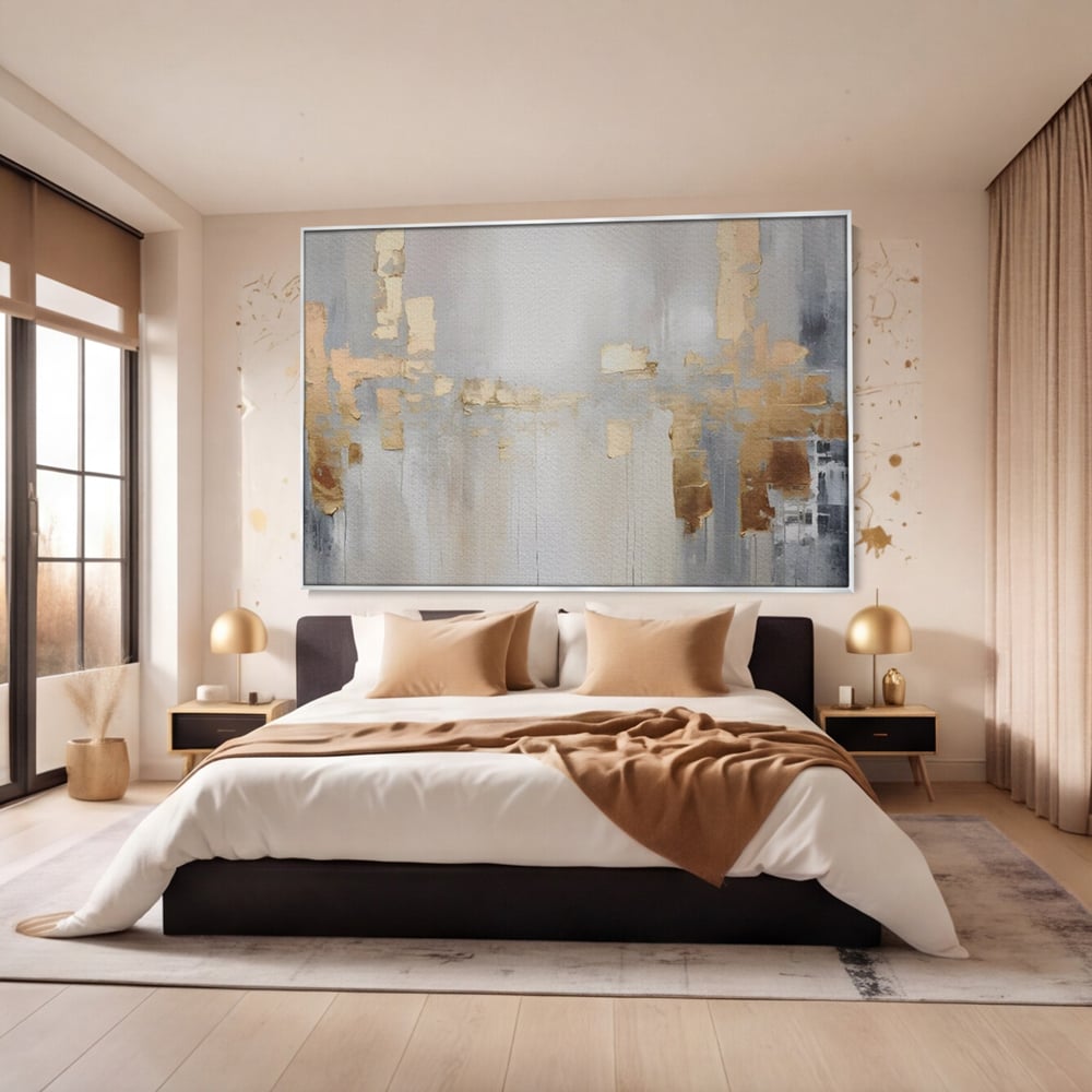 Tablou Canvas Premium LuxCanva® A1652, Gold And Grey , Room, Decorativ, Cromatic, Abstract, Living, Culori Vibrante