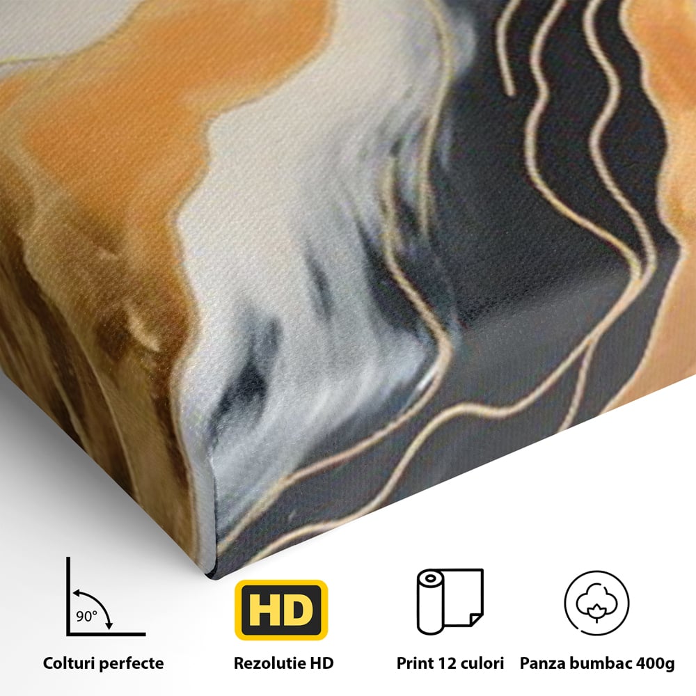 Tablou Canvas Premium LuxCanva® A1653, Valuri Aurii , Room, Decorativ, Cromatic, Abstract, Living, Culori Vibrante