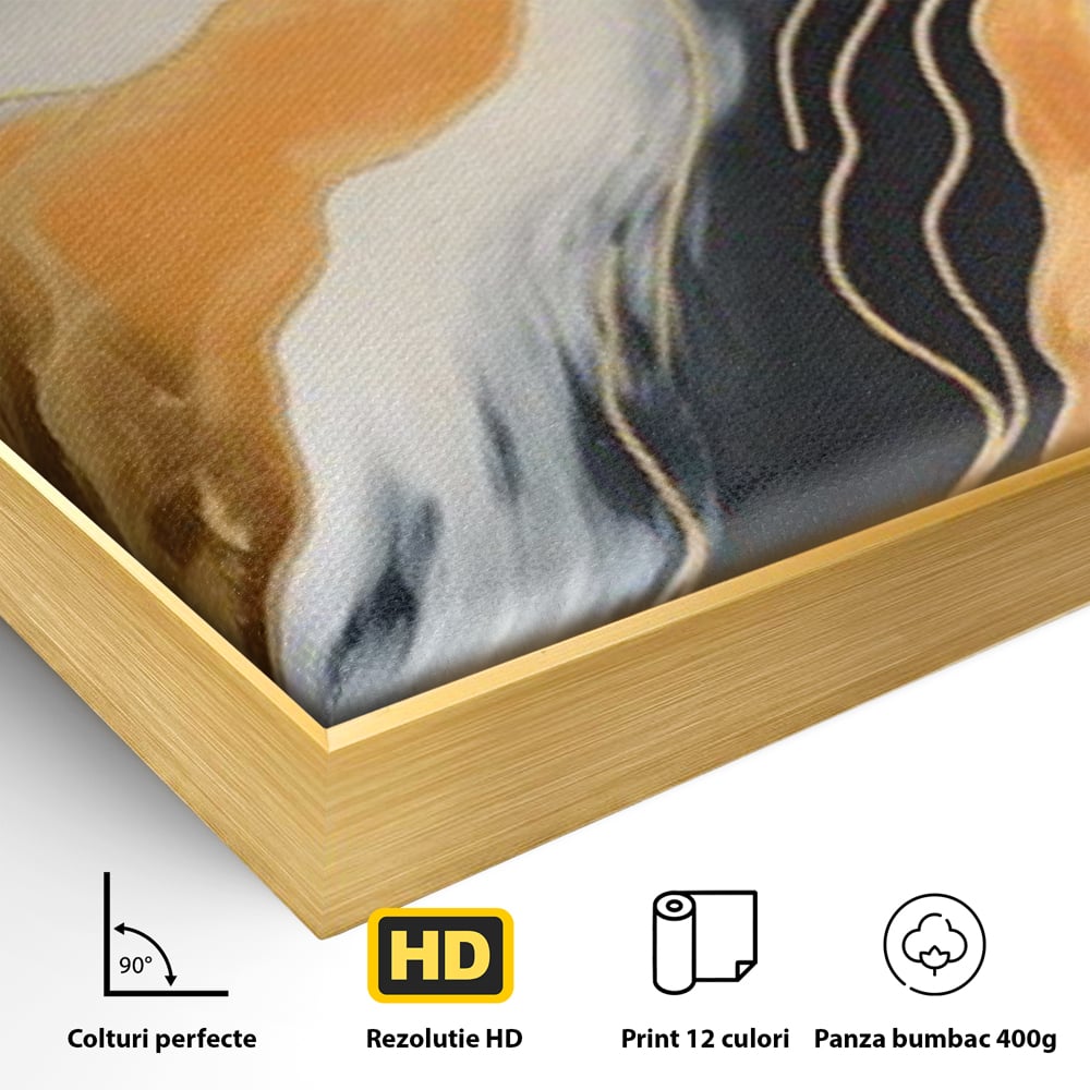Tablou Canvas Premium LuxCanva® A1653, Valuri Aurii , Room, Decorativ, Cromatic, Abstract, Living, Culori Vibrante