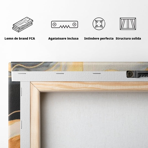 Tablou Canvas Premium LuxCanva® A1653, Valuri Aurii , Room, Decorativ, Cromatic, Abstract, Living, Culori Vibrante