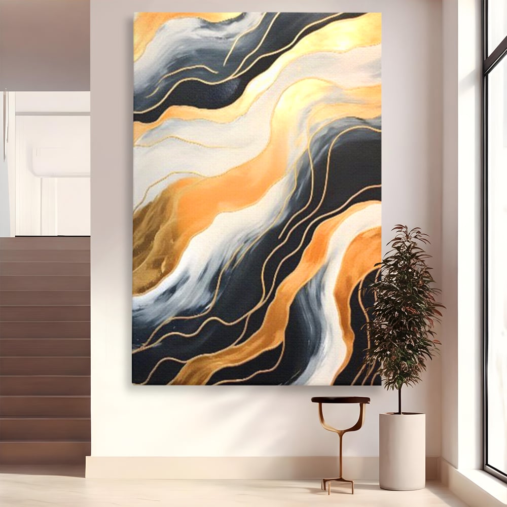 Tablou Canvas Premium LuxCanva® A1653, Valuri Aurii , Room, Decorativ, Cromatic, Abstract, Living, Culori Vibrante