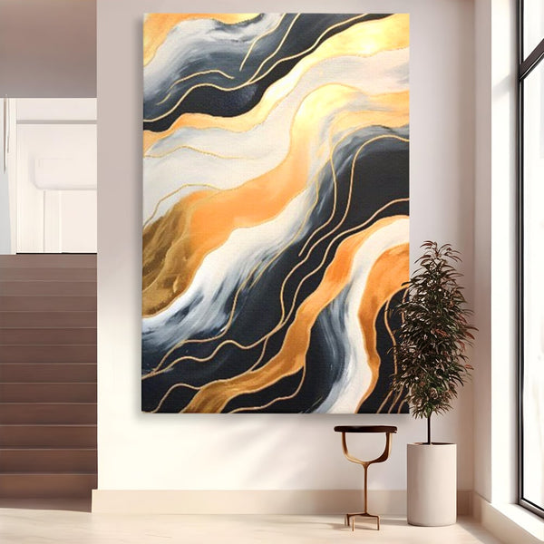 Tablou Canvas Premium LuxCanva® A1653, Valuri Aurii , Room, Decorativ, Cromatic, Abstract, Living, Culori Vibrante