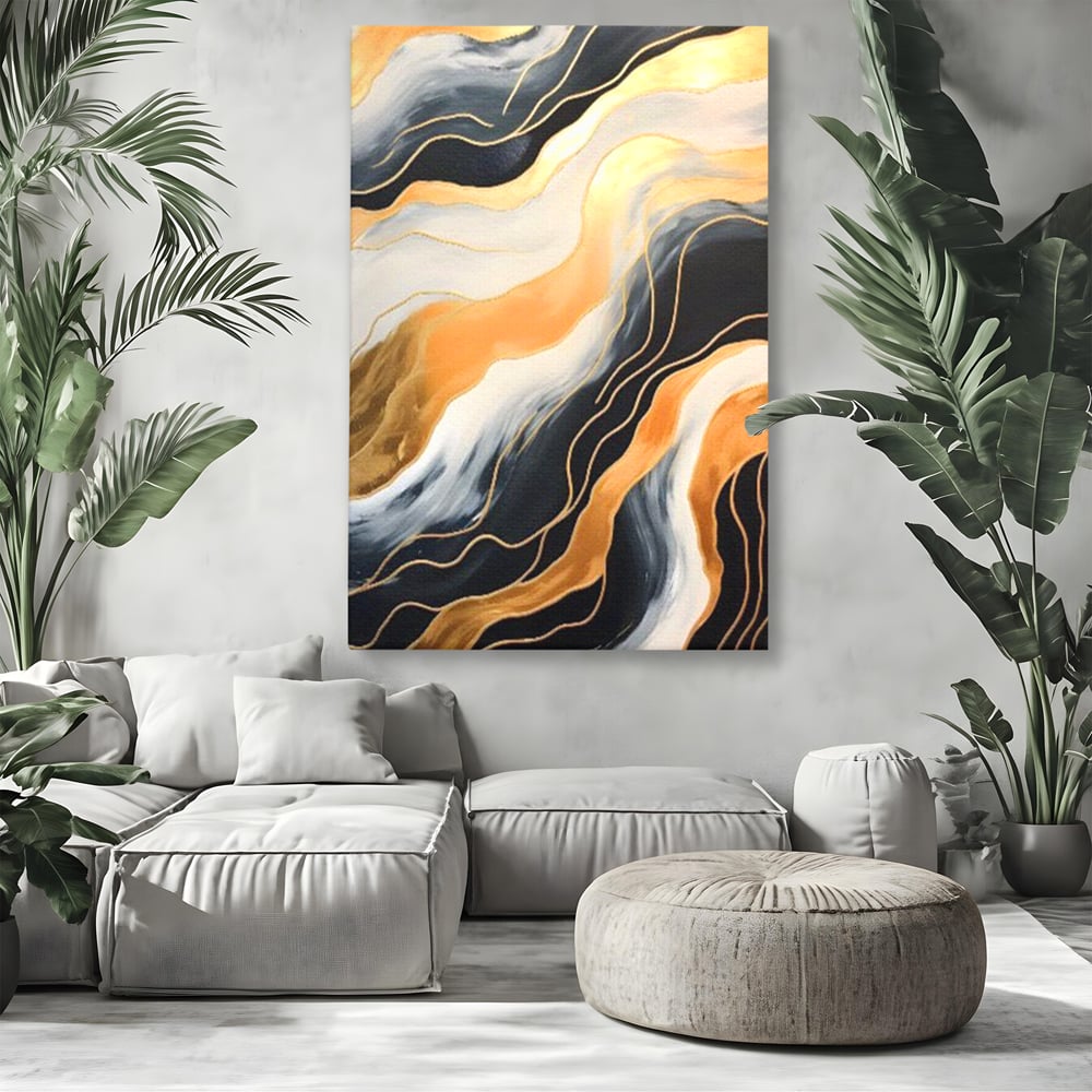 Tablou Canvas Premium LuxCanva® A1653, Valuri Aurii , Room, Decorativ, Cromatic, Abstract, Living, Culori Vibrante