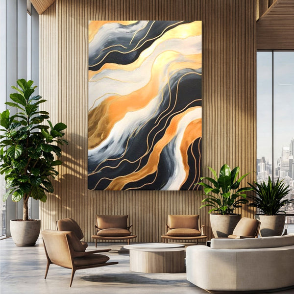 Tablou Canvas Premium LuxCanva® A1653, Valuri Aurii , Room, Decorativ, Cromatic, Abstract, Living, Culori Vibrante