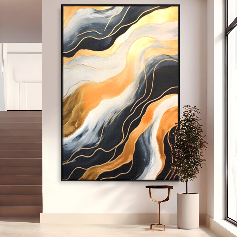 Tablou Canvas Premium LuxCanva® A1653, Valuri Aurii , Room, Decorativ, Cromatic, Abstract, Living, Culori Vibrante