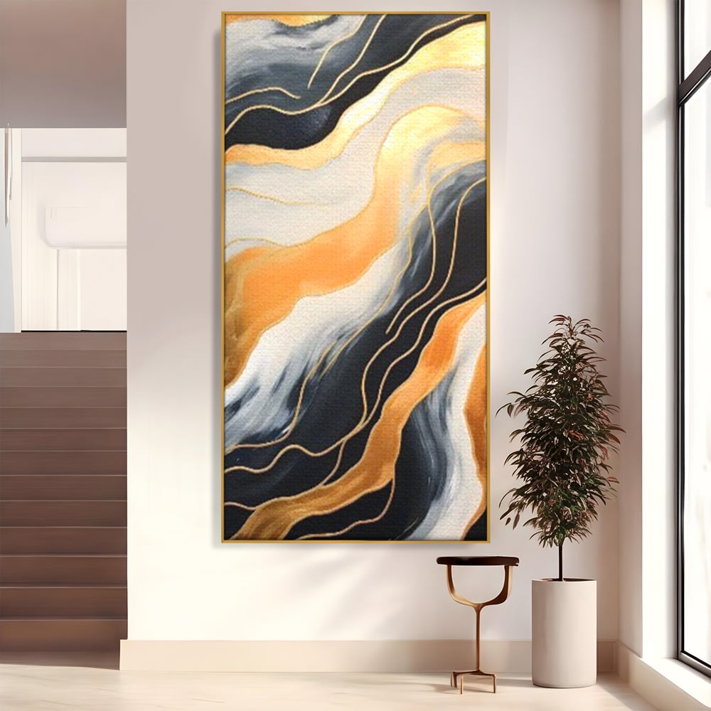 Tablou Canvas Premium LuxCanva® A1653, Valuri Aurii , Room, Decorativ, Cromatic, Abstract, Living, Culori Vibrante