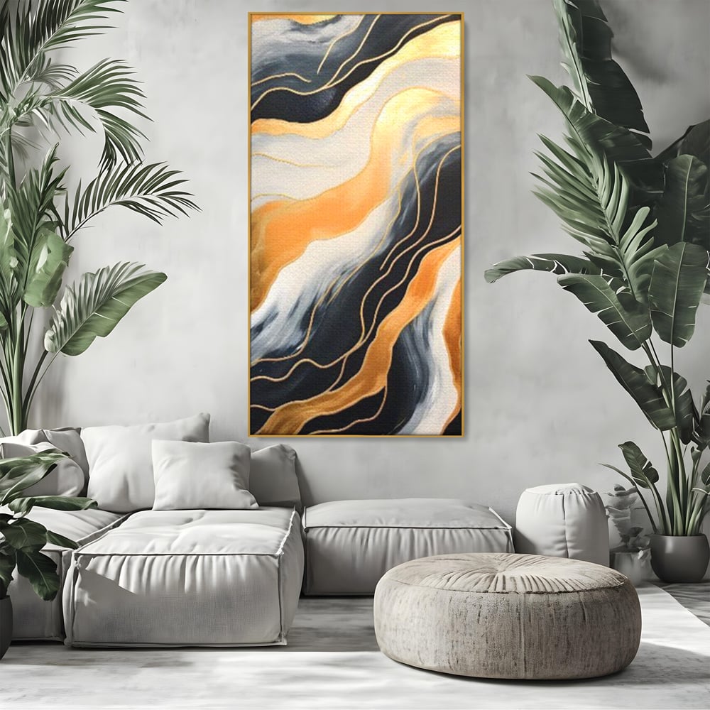 Tablou Canvas Premium LuxCanva® A1653, Valuri Aurii , Room, Decorativ, Cromatic, Abstract, Living, Culori Vibrante