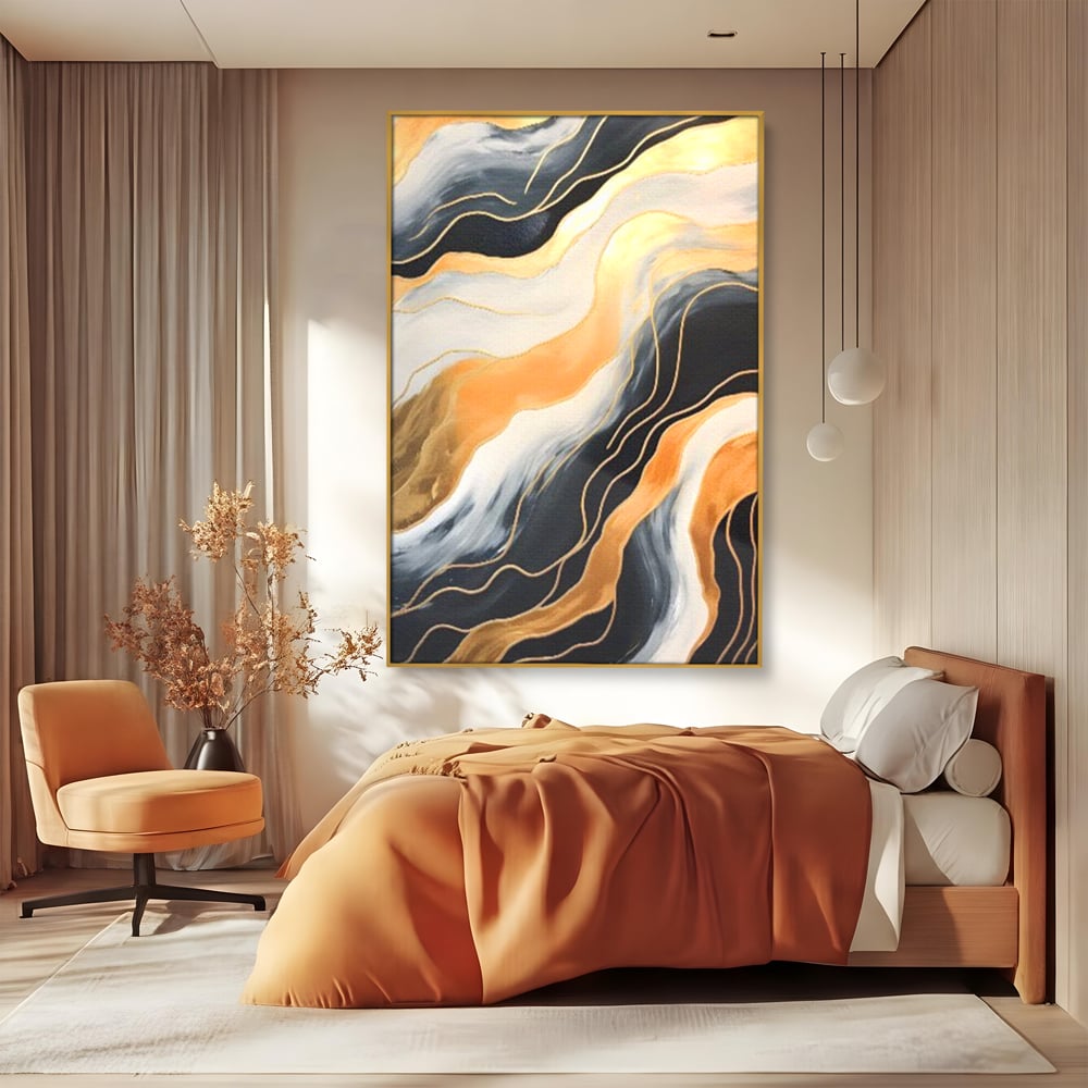 Tablou Canvas Premium LuxCanva® A1653, Valuri Aurii , Room, Decorativ, Cromatic, Abstract, Living, Culori Vibrante