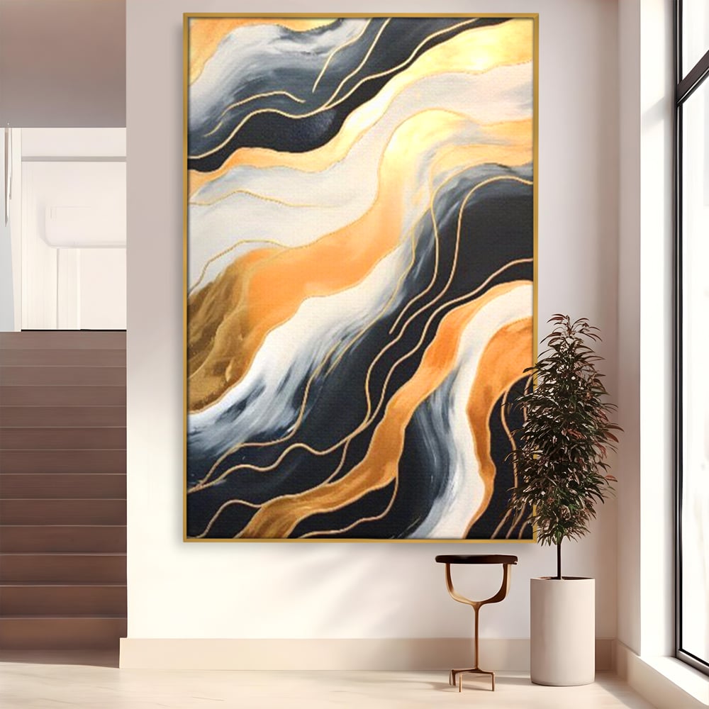 Tablou Canvas Premium LuxCanva® A1653, Valuri Aurii , Room, Decorativ, Cromatic, Abstract, Living, Culori Vibrante